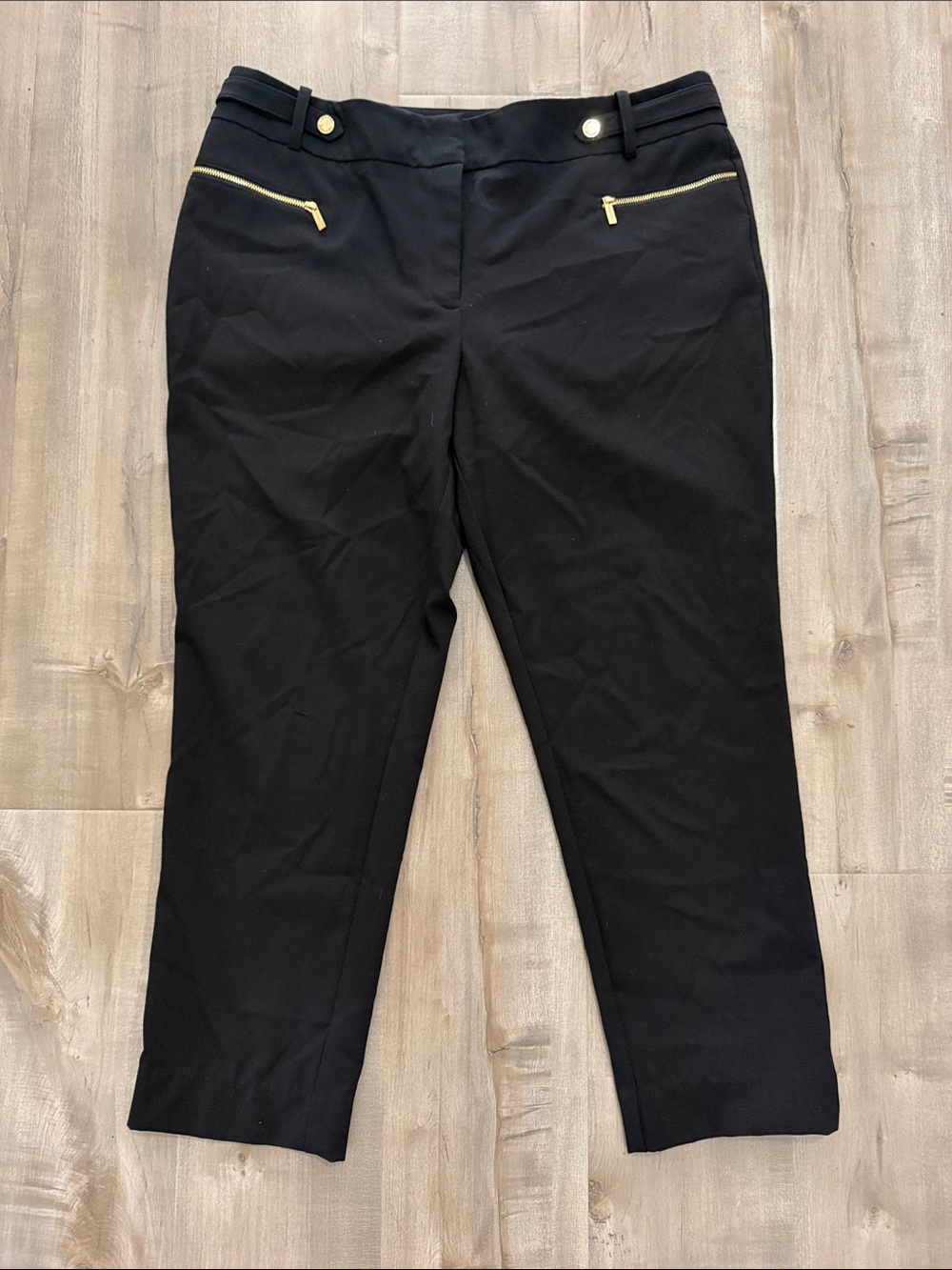 Calvin Klein Black Ankle Pants Gold Zip Detail Women | Sz 12